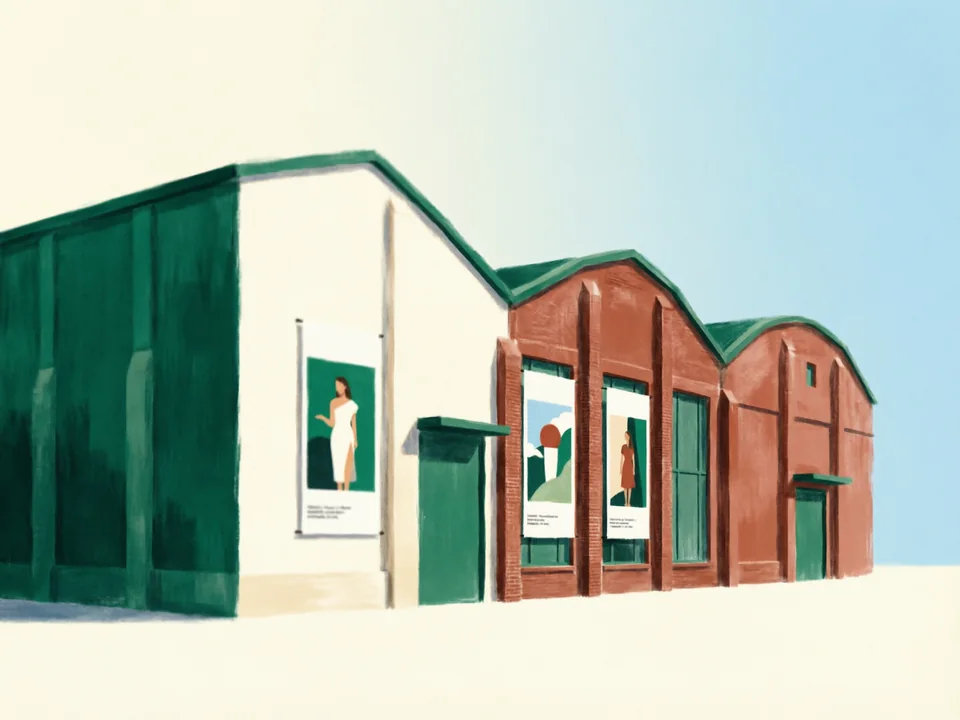 Concept illustration of 798 Art District in Chaoyang: Galleries and cafés in a former factory complex