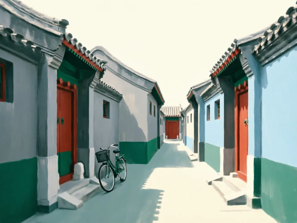 Concept illustration of A hutong walk around Shichahai in Xicheng: Old lanes and courtyard houses around the Houhai lakes