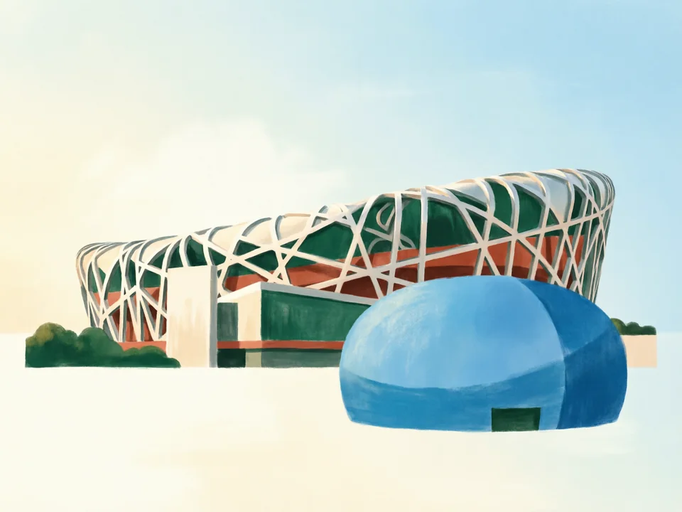 Concept illustration of Olympic Park (Bird’s Nest) in Chaoyang: The 2008 Olympic venues, best seen lit up in the evening