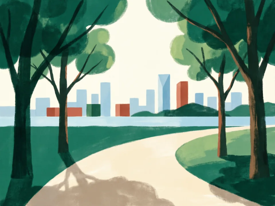 Concept illustration of Shenzhen Central Park in Futian: A slower walk and a break from busy streets