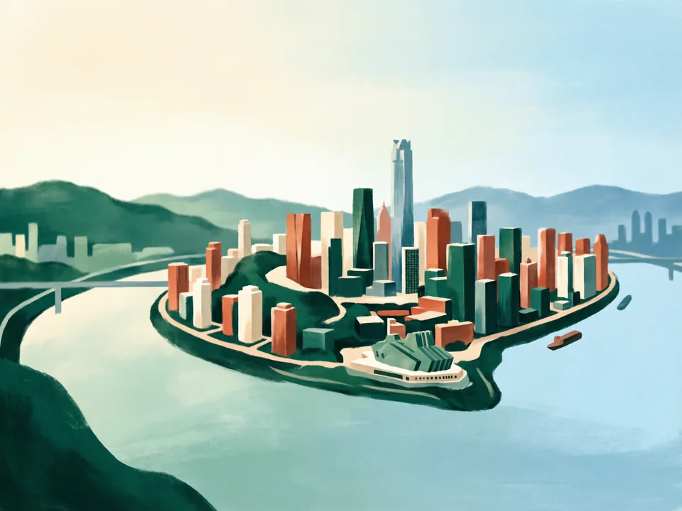Concept illustration of Nanshan night view in Nan’an: Hilltop views over the river-wrapped city at night