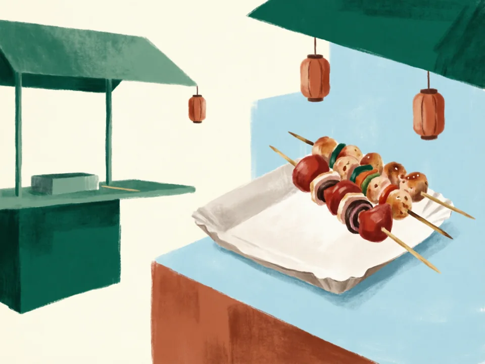 Concept illustration of A Dongmen snack walk in Luohu: Pick a few small bites and ask about price and ingredients first