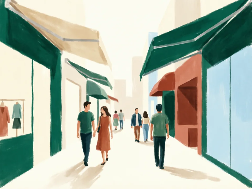 Concept illustration of Dongmen pedestrian area in Luohu: Street-level discovery in one of the city’s older shopping areas