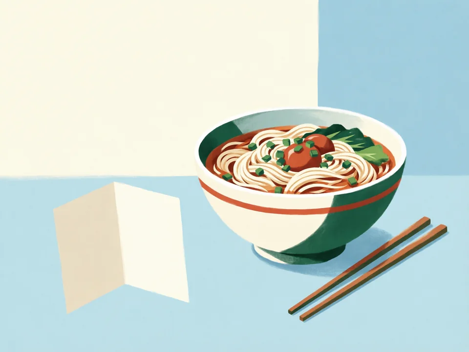Concept illustration of A Futian noodle stop in Futian: Find a neighbourhood noodle shop and confirm ingredients before ordering