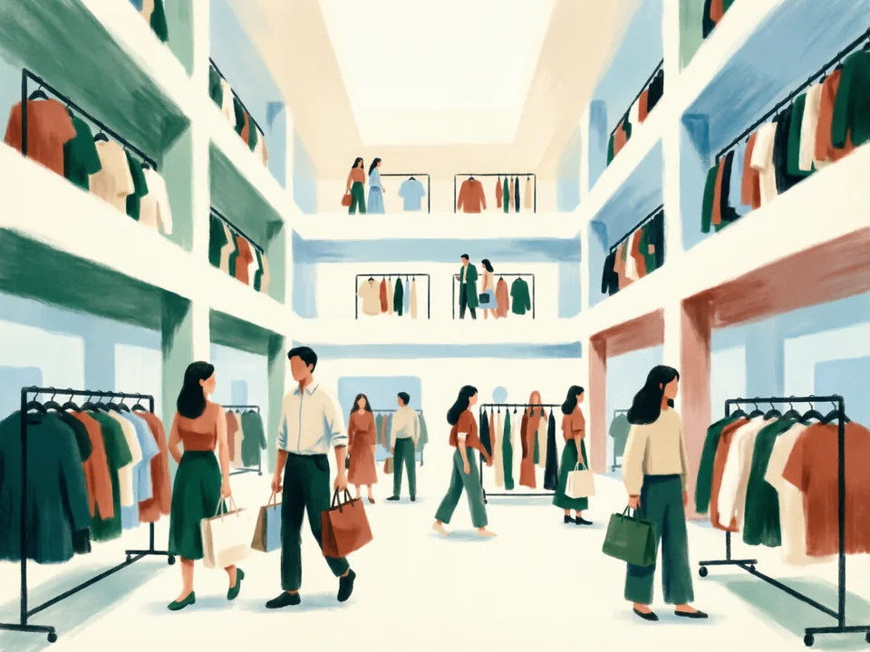 Concept illustration of Baima garment market area in Yuexiu: A long-established apparel wholesale area near Guangzhou Railway Station