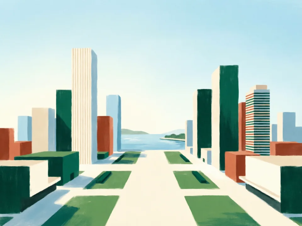 Concept illustration of Huacheng Square and Zhujiang New Town in Tianhe: The central axis of the business district, framed by modern towers