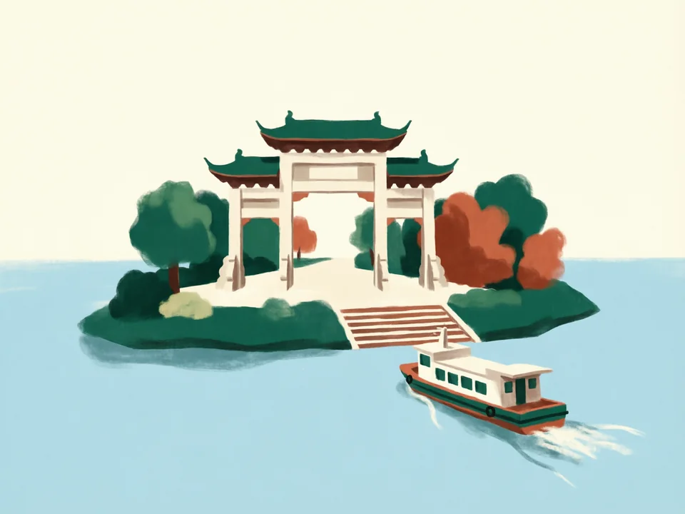 Concept illustration of Whampoa Military Academy site in Huangpu: A historic academy on Changzhou Island; the journey is part of the day