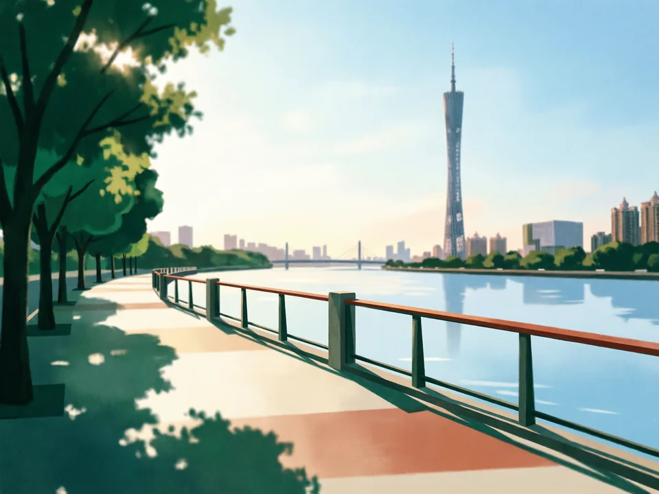 Concept illustration of Pearl River promenade in Haizhu: An easy riverside walk, best in the evening when the towers light up