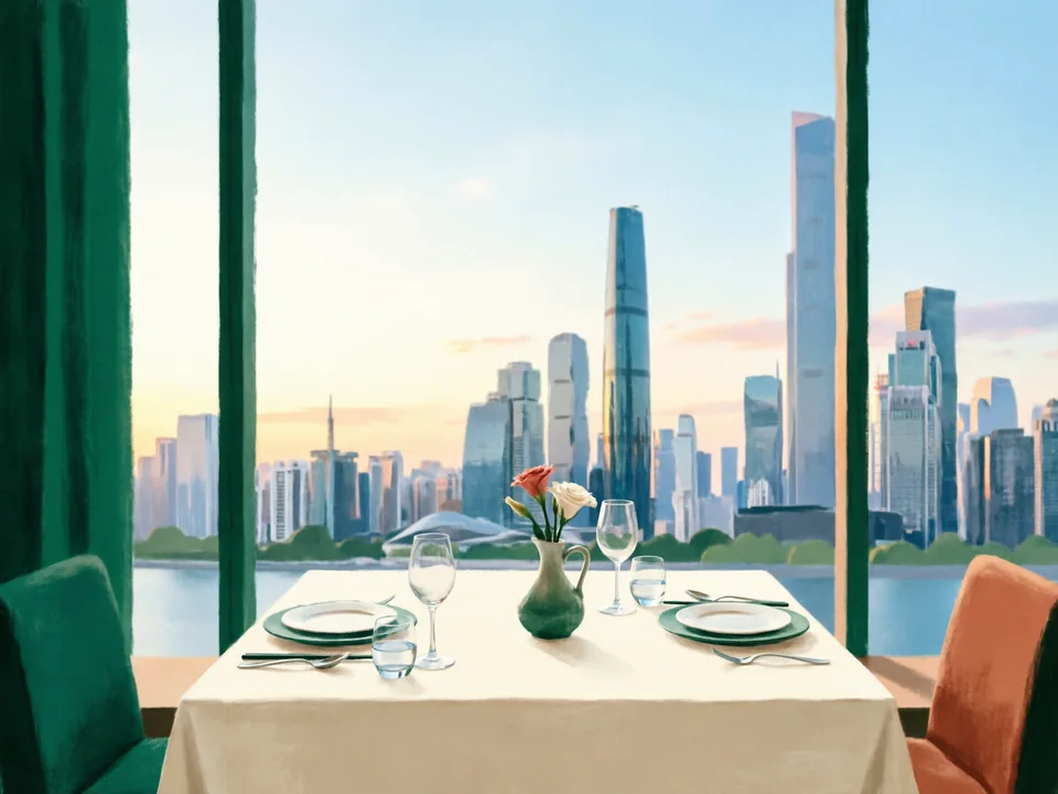 Concept illustration of A Tianhe dinner in Tianhe: Pick a restaurant around the CBD after a skyline walk
