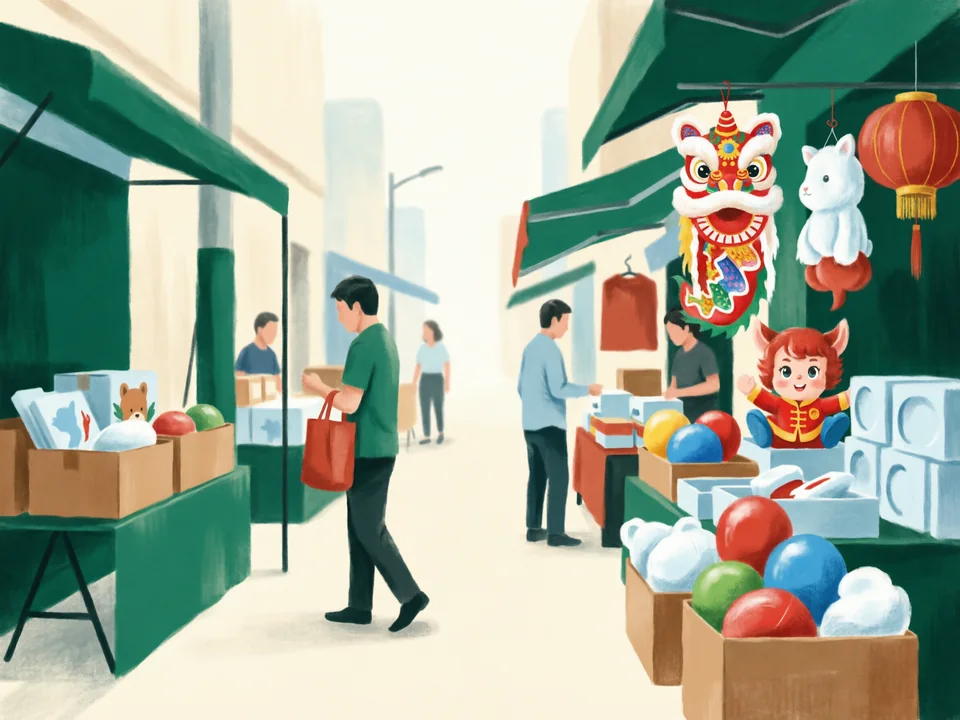 Concept illustration of Yide Road wholesale streets in Yuexiu: Wholesale streets known for toys, dried goods and seasonal items