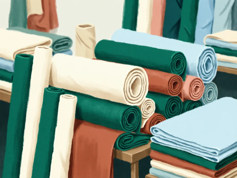Concept illustration of Zhongda fabric market area in Haizhu: A large textile and fabric trading area