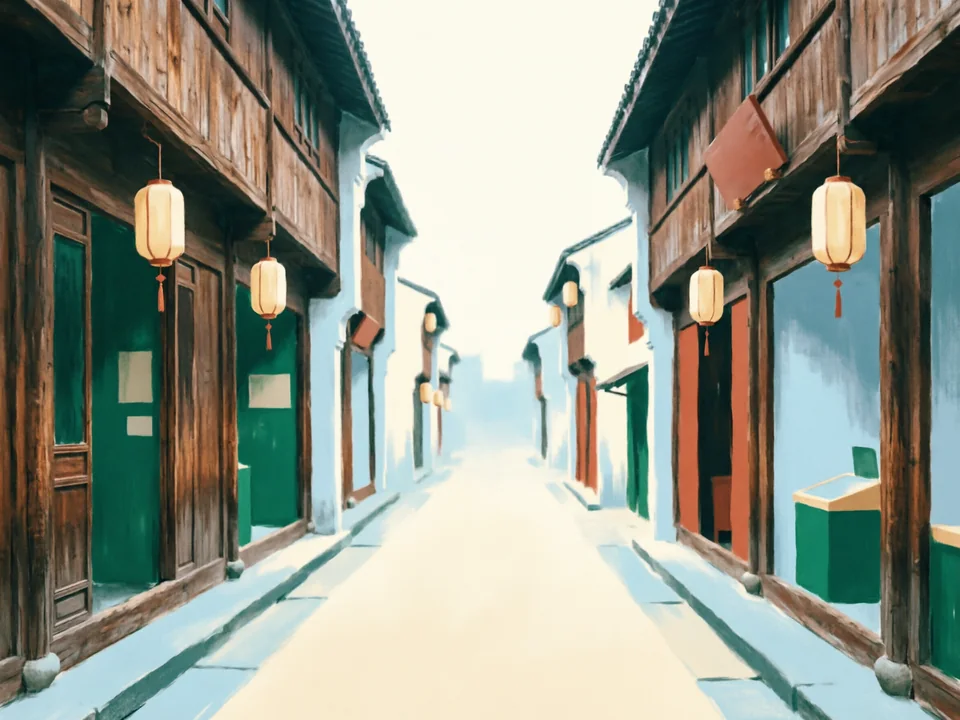 Concept illustration of Hefang Street in Shangcheng: An old-style shopping street near Wushan hill