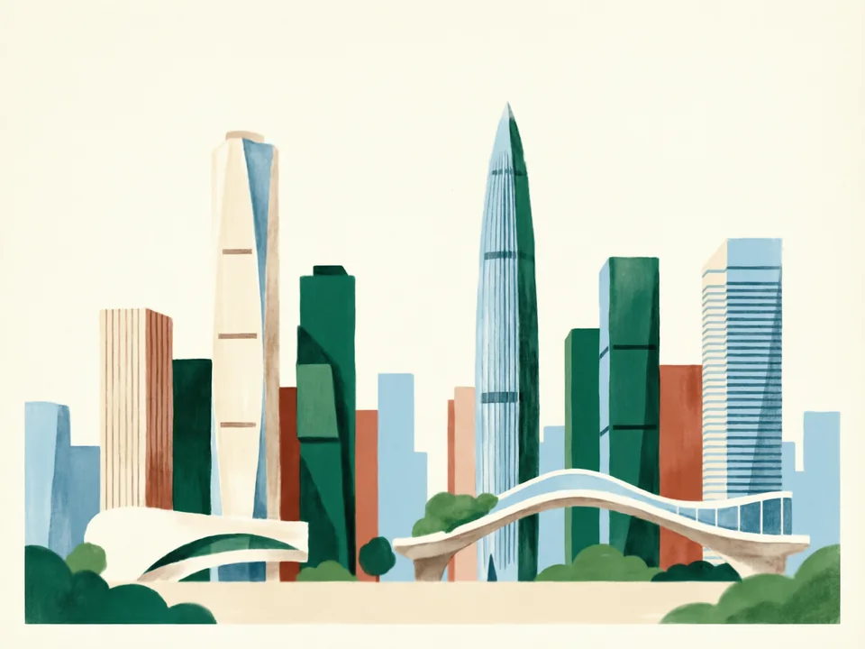 Concept illustration of Nanshan architecture walk in Nanshan: Follow a route through Shenzhen’s contemporary urban landscape