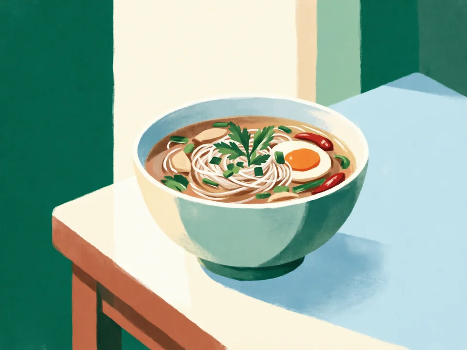 Concept illustration of Duck blood vermicelli soup in Qinhuai: A Nanjing snack-bar classic soup