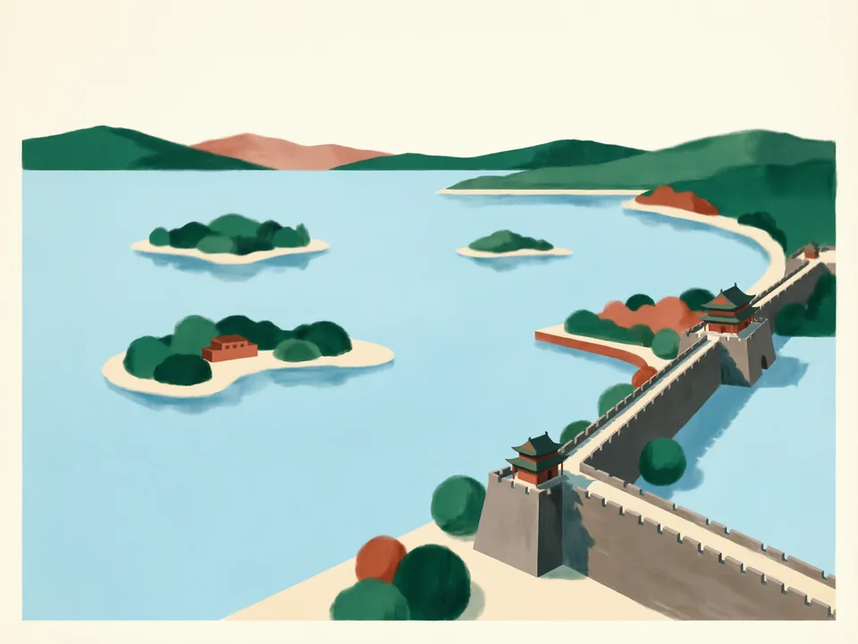 Concept illustration of Xuanwu Lake in Xuanwu: A large lake park beside the city wall