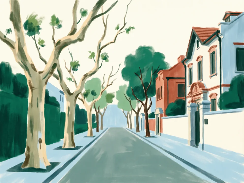 Concept illustration of Wukang Road walk in Xuhui: Plane trees and historic villas in the former French Concession